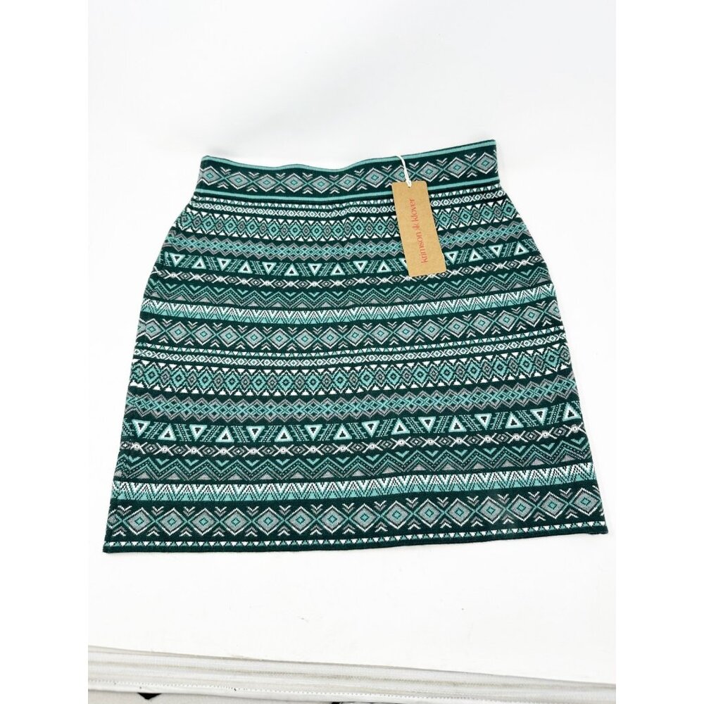 Krimson Klover Jelena Mini Skirt Spruce Green Geometric Knit Pattern Medium
